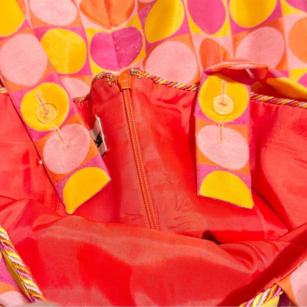 Victor Costa Orange/Pink/Yellow Circles Dress with Matching Jacket